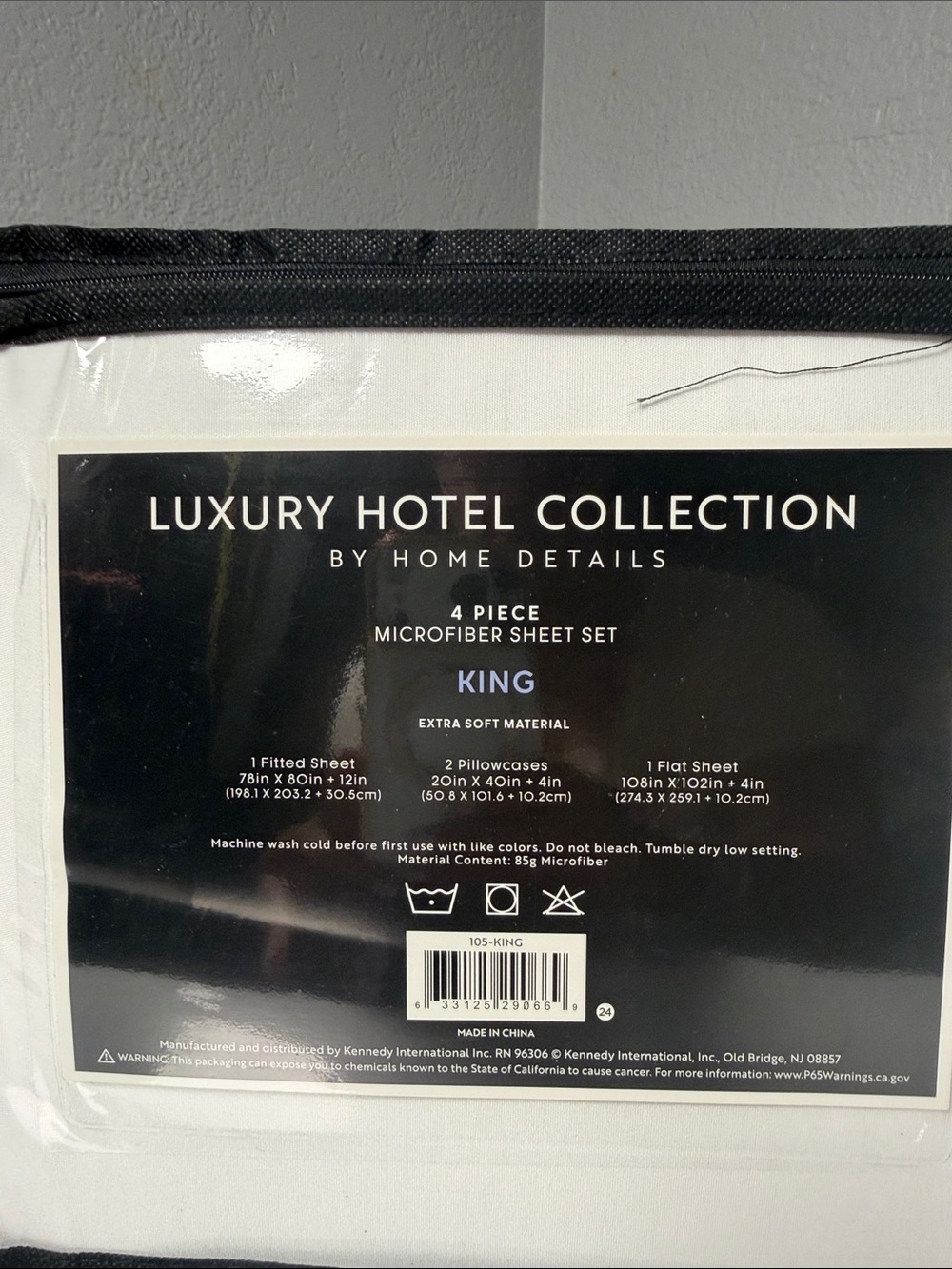 Hotel Collection King Sheet Set in White with Black Trim Packaging - Picture 4 of 4